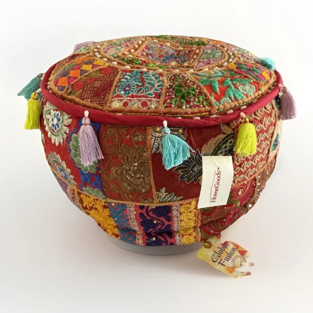 NWT Bohemian, Ethnic, Eclectic, Moroccan,4 Pillows&Pouf Ottoman boho-chic vibe